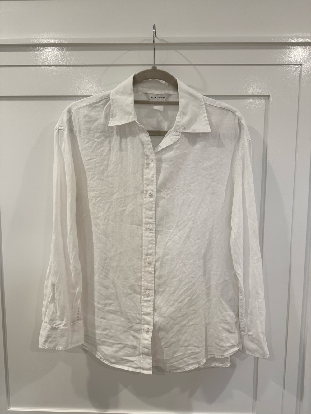 Club Monaco White Linen Relaxed Fit Button-Down Shirt - Picture 5 of 5